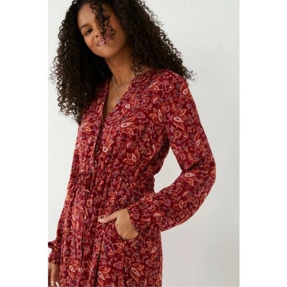 Fat Face FatFace Red Joyce Floral Maxi Dress long sleeved V neck size 20 - Picture 4 of 16